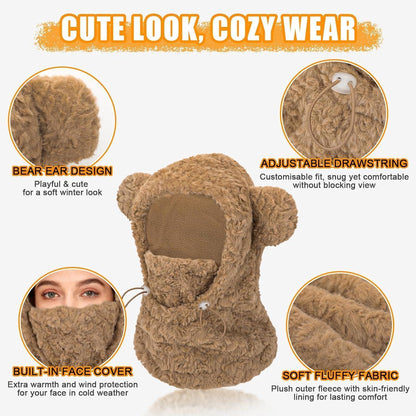 Damen Balaclava mit Bärenohren – Wintermütze, Schal & Maske