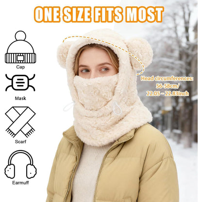 Damen Balaclava mit Bärenohren – Wintermütze, Schal & Maske