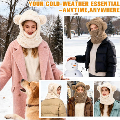 Damen Balaclava mit Bärenohren – Wintermütze, Schal & Maske