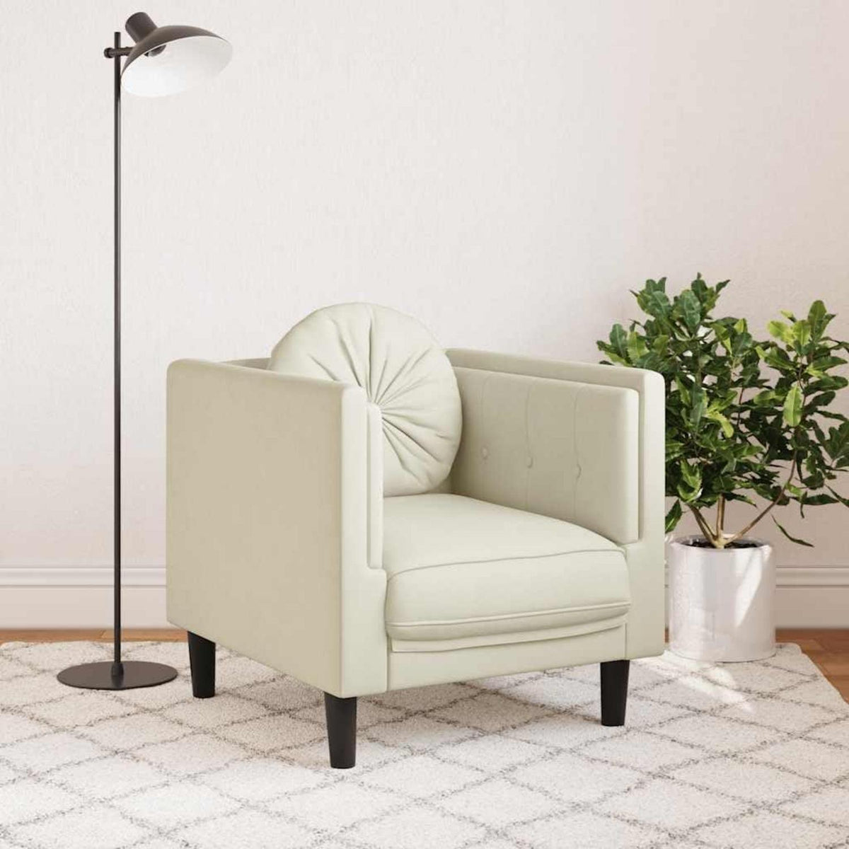 Samt Sofa mit Kissen – Modernes Wohnzimmer Sofa Creme