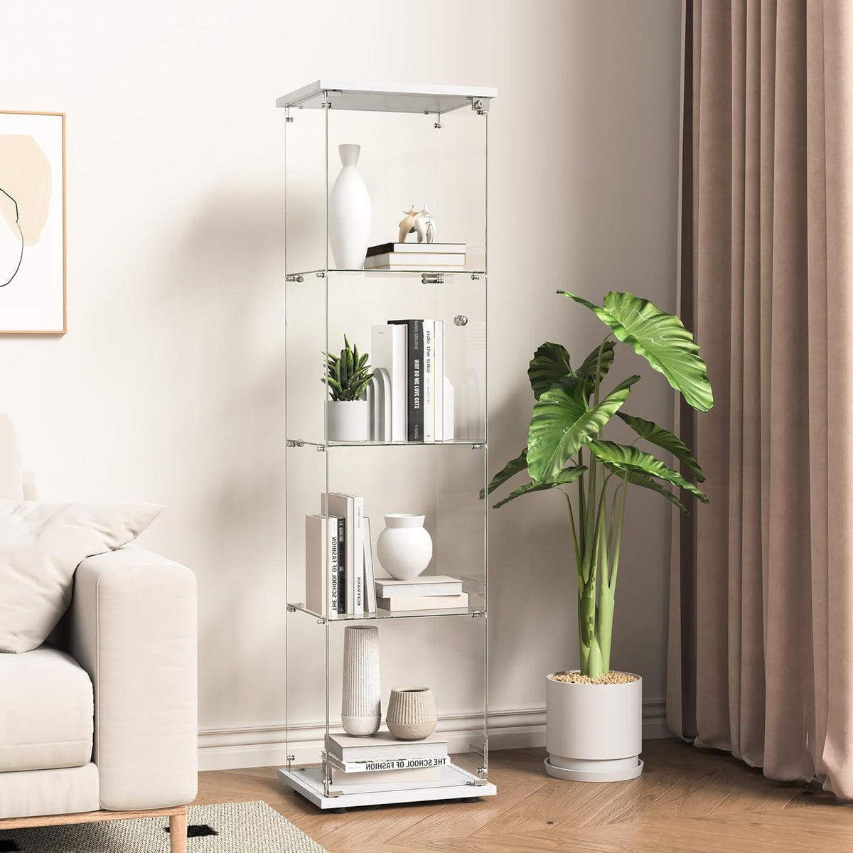 Glasvitrine mit Schloss & 4 Einlegeböden - 164x42x36cm Weiß