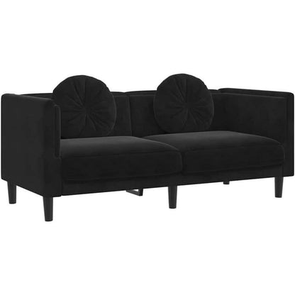Modernes 2-Sitzer Sofa Schwarz Samt mit Kissen