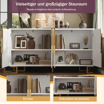 Weißes Sideboard mit 2 Türen & 4 Fächern – Geometrisches Design