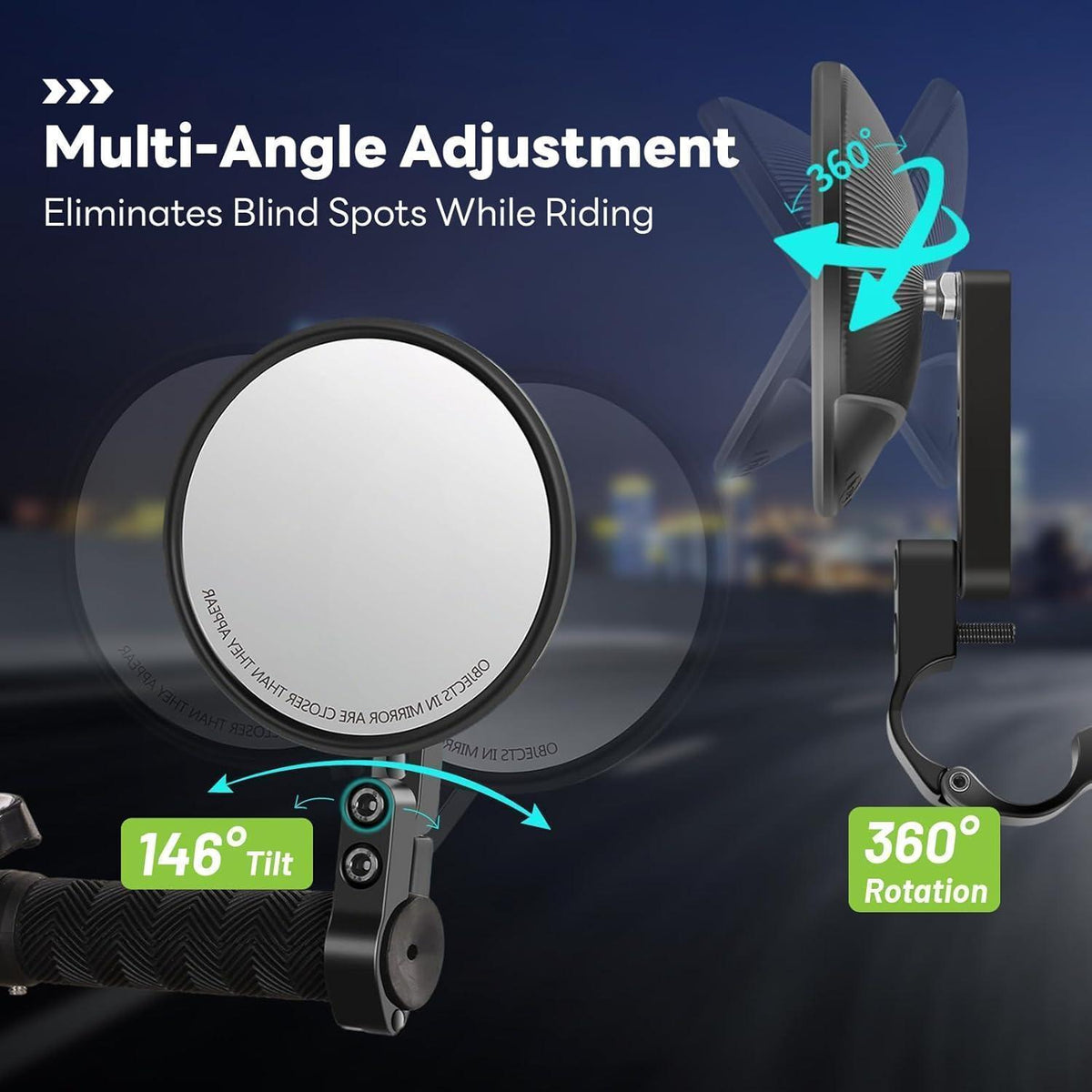 Motorrad Spiegel E-Geprüft, 360° Drehbar, Schwarz