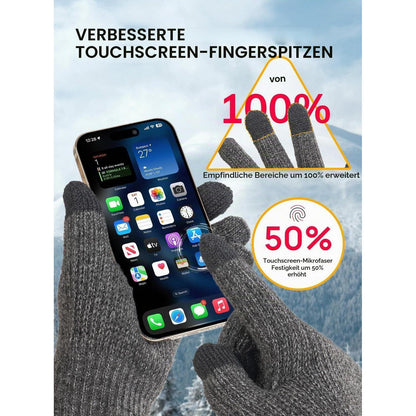 Warme Winterhandschuhe Merino Wolle Touchscreen Grau L