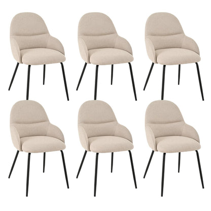 Esszimmerstühle 6er Set mit Armlehne – Beige Leinen & Metall