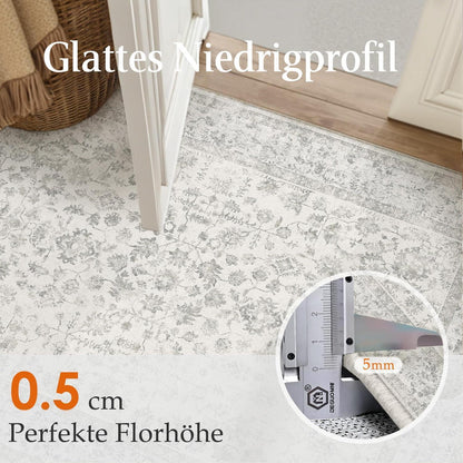 Grauer Vintage Teppich Wohnzimmer 160x230cm – Weich & Rutschfest