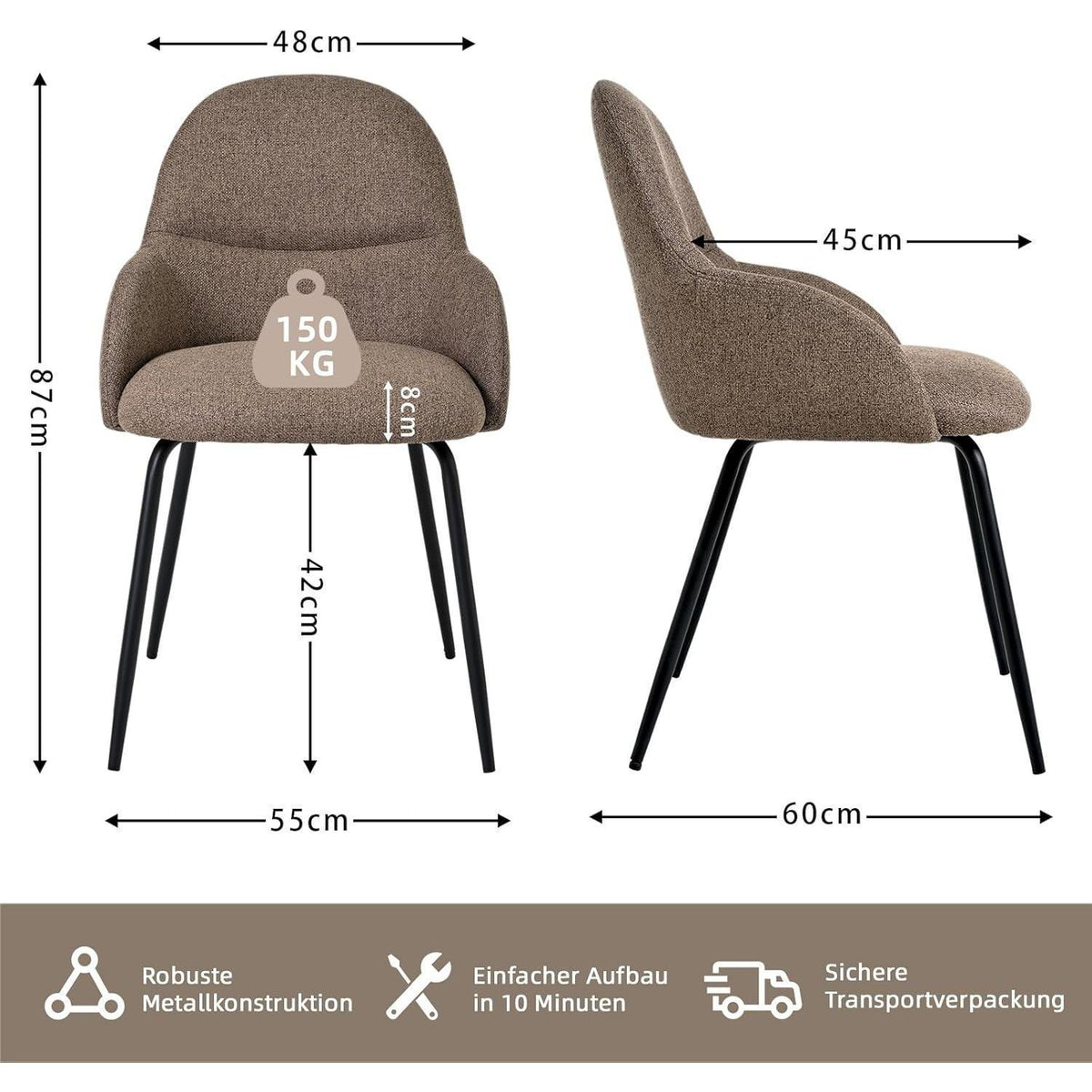 Esszimmerstühle 2er Set mit Armlehne – Braun & Modern