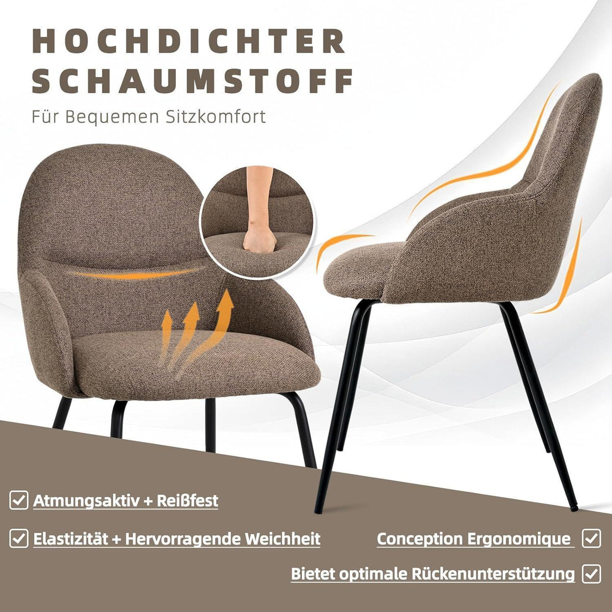 Esszimmerstühle 2er Set mit Armlehne – Braun & Modern