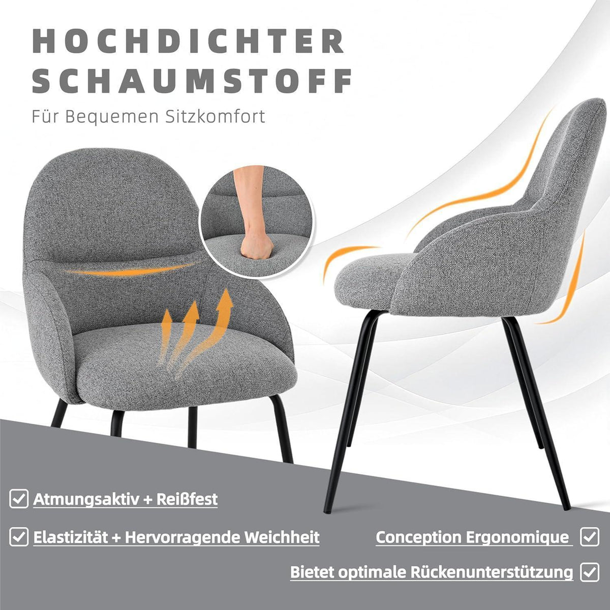 Esszimmerstühle 4er Set mit Armlehne – Hellgrau & Modern