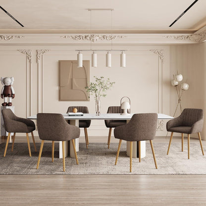 Esszimmerstühle Set 4er Beige Holzbeine mit Armlehne