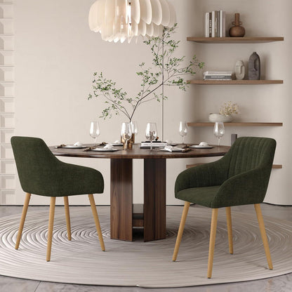 Esszimmerstühle Set 4er Beige Holzbeine mit Armlehne Grün