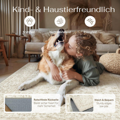 Beiger Wohnteppich 240x300cm – Waschbar & Rutschfest