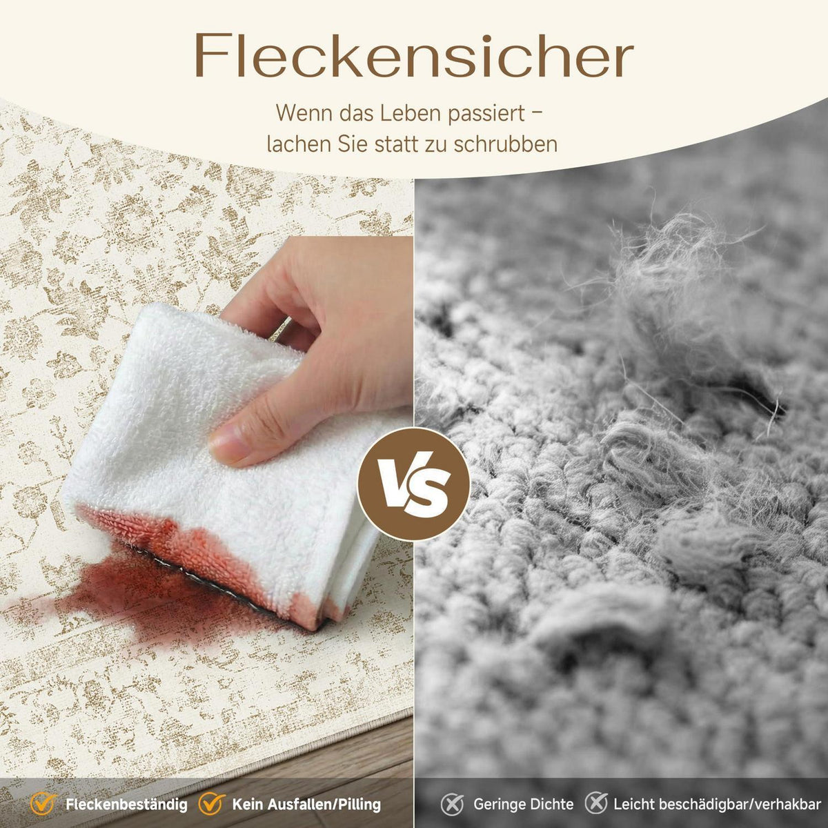 Beiger Wohnteppich 240x300cm – Waschbar & Rutschfest