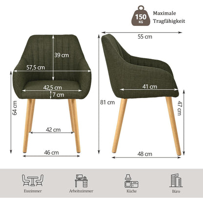 Esszimmerstühle Set 6 beige Holzbeine mit Armlehne & Samtgrün
