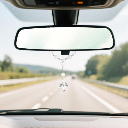 Schutzengel Auto Anhänger mit Rosenkranz – Glücksbringer Auto Deko