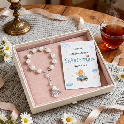 Schutzengel Auto Anhänger mit Rosenkranz – Glücksbringer Auto Deko