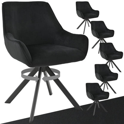Drehbarer Esszimmerstuhl Set 6er – Samt, Schwarz, Modern