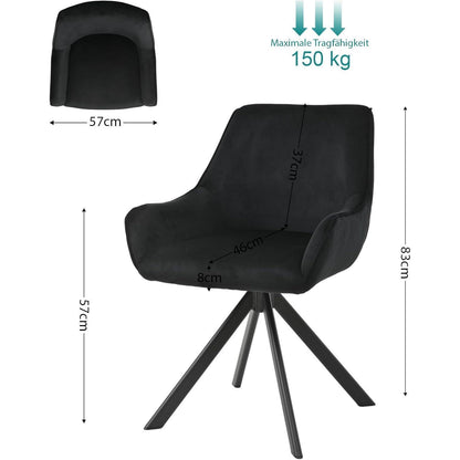 Drehbarer Esszimmerstuhl Set 6er – Samt, Schwarz, Modern