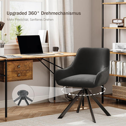 Drehbarer Esszimmerstuhl Set 6er – Samt, Schwarz, Modern