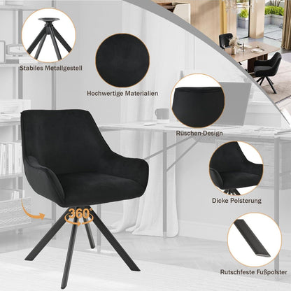 Drehbarer Esszimmerstuhl Set 6er – Samt, Schwarz, Modern