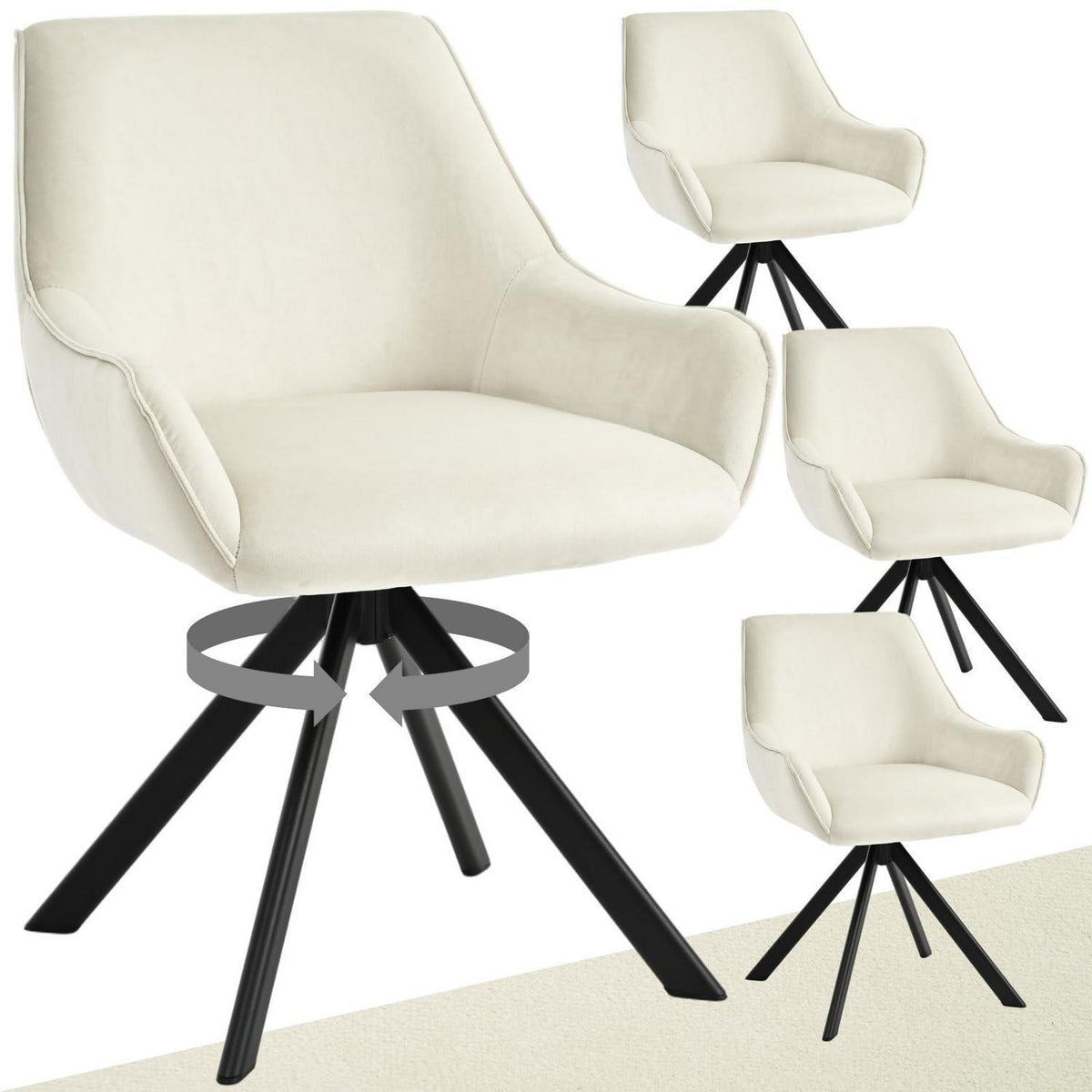 Drehbarer Esszimmerstuhl Set 4er – Samt, Cremeweiß, Modern