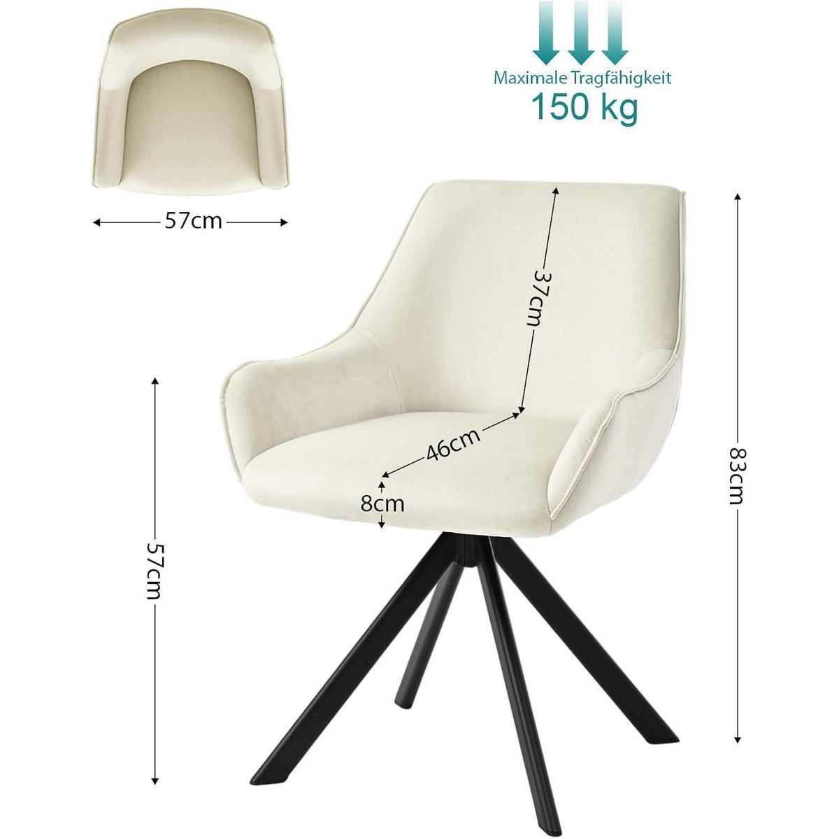 Drehbarer Esszimmerstuhl Set 4er – Samt, Cremeweiß, Modern