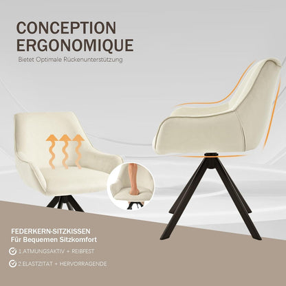 Drehbarer Esszimmerstuhl Set 4er – Samt, Cremeweiß, Modern