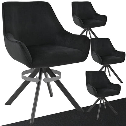 Drehbarer Esszimmerstuhl Set 4er – Samt, Schwarz, Modern