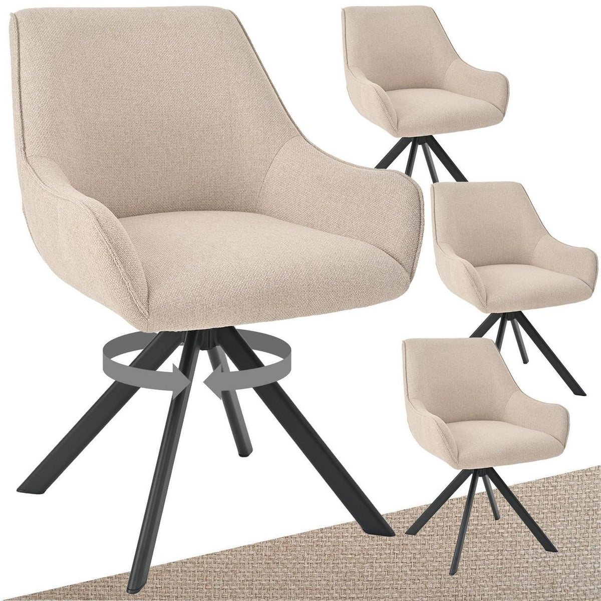 Drehbarer Esszimmerstuhl Set 4er – Beige, Modern & Komfortabel