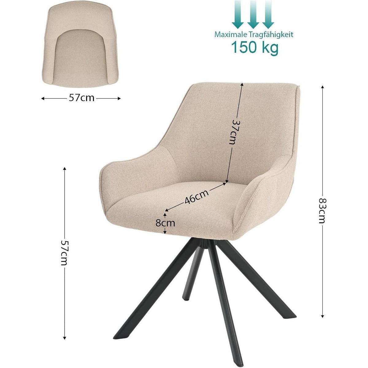 Drehbarer Esszimmerstuhl Set 4er – Beige, Modern & Komfortabel