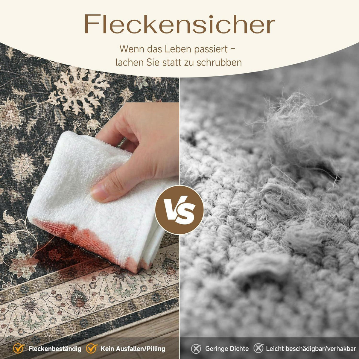 Waschbarer Teppich Schwarz 300x400cm – Vintage Wohnzimmerteppich