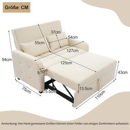 Verstellbares Schlafsofa Beige – 127x75x94cm für kleine Räume