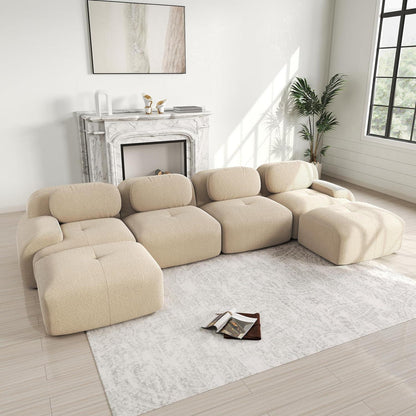 U-förmiges Cord Sofa (4-Sitzer + 2 Hocker) Beige
