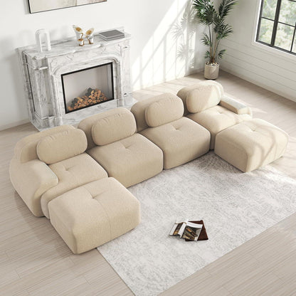 U-förmiges Cord Sofa (4-Sitzer + 2 Hocker) Beige