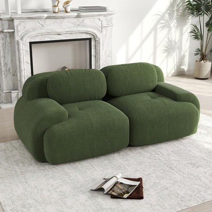 2-Sitzer Sofa Grün – Cord Stoff Couch für Wohnzimmer