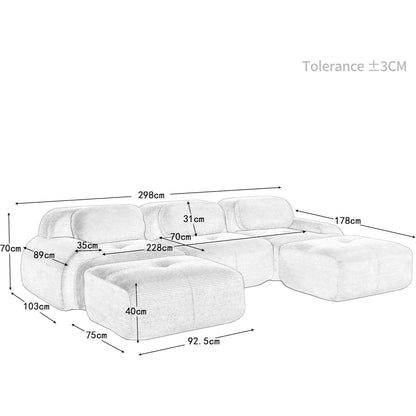 U-förmiges Sofa Cord Stoff Schwarz (3-Sitzer + 2 Hocker)