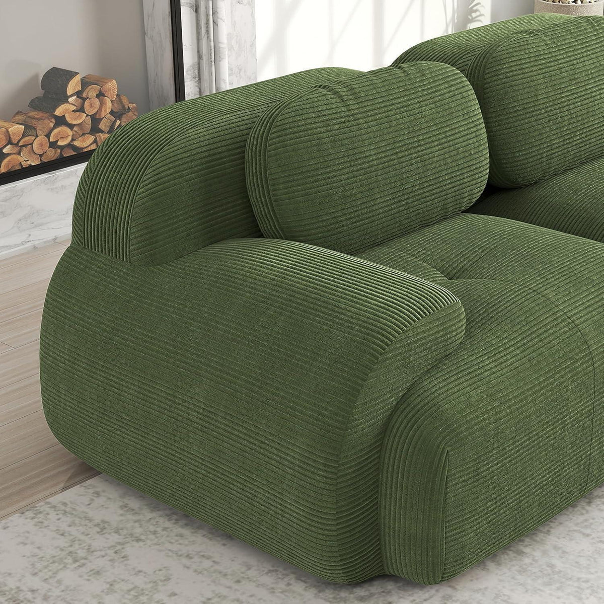 Grünes U-förmiges Sofa mit Cordstoff (3-Sitzer + 2 Hocker)