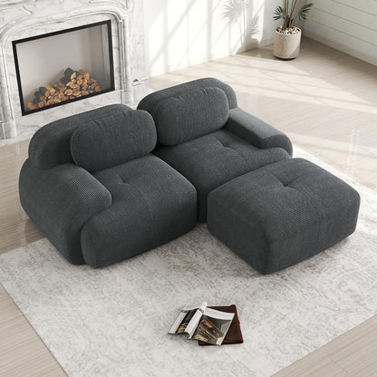Modulares Cord Sofa 2-3 Sitzer Grau – Wohnzimmer Couch mit Hocker