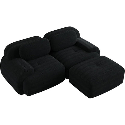 Modulares 2-3 Sitzer Cord Sofa Schwarz mit Hocker