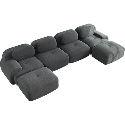 Graues U-förmiges Sofa mit Cordstoff (4-Sitzer + 2 Hocker)