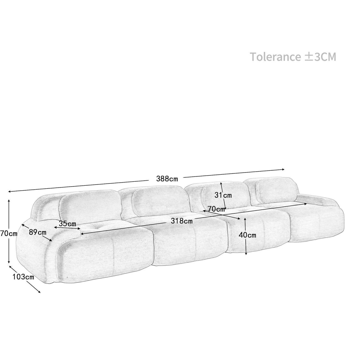 4-Sitzer Cord Sofa Grün – Modernes Wohnzimmer Sofa