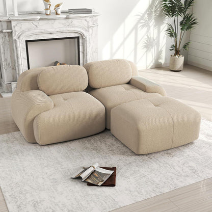 2-3 Sitzer Cord Sofa Beige – Modulares Wohnzimmer Sofa mit Hocker