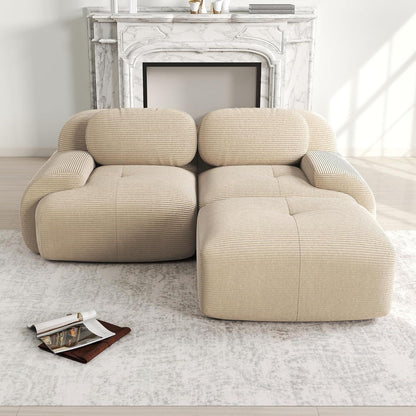2-3 Sitzer Cord Sofa Beige – Modulares Wohnzimmer Sofa mit Hocker