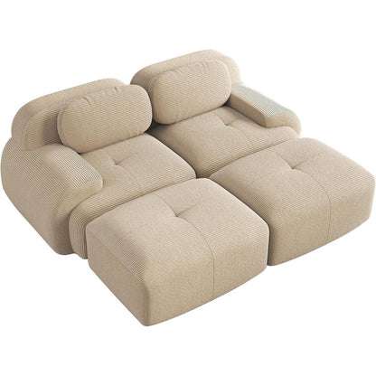 2-4 Sitzer Cord Sofa mit Hockern – Beige Wohnzimmer Couch