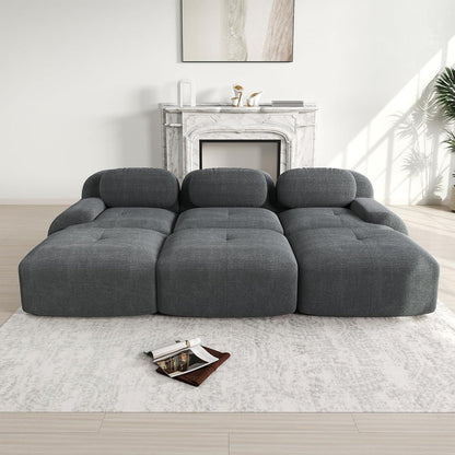 Modulares Sofa 3-6 Sitze Grau mit Hockern – Cord Stoff für Wohnzimmer
