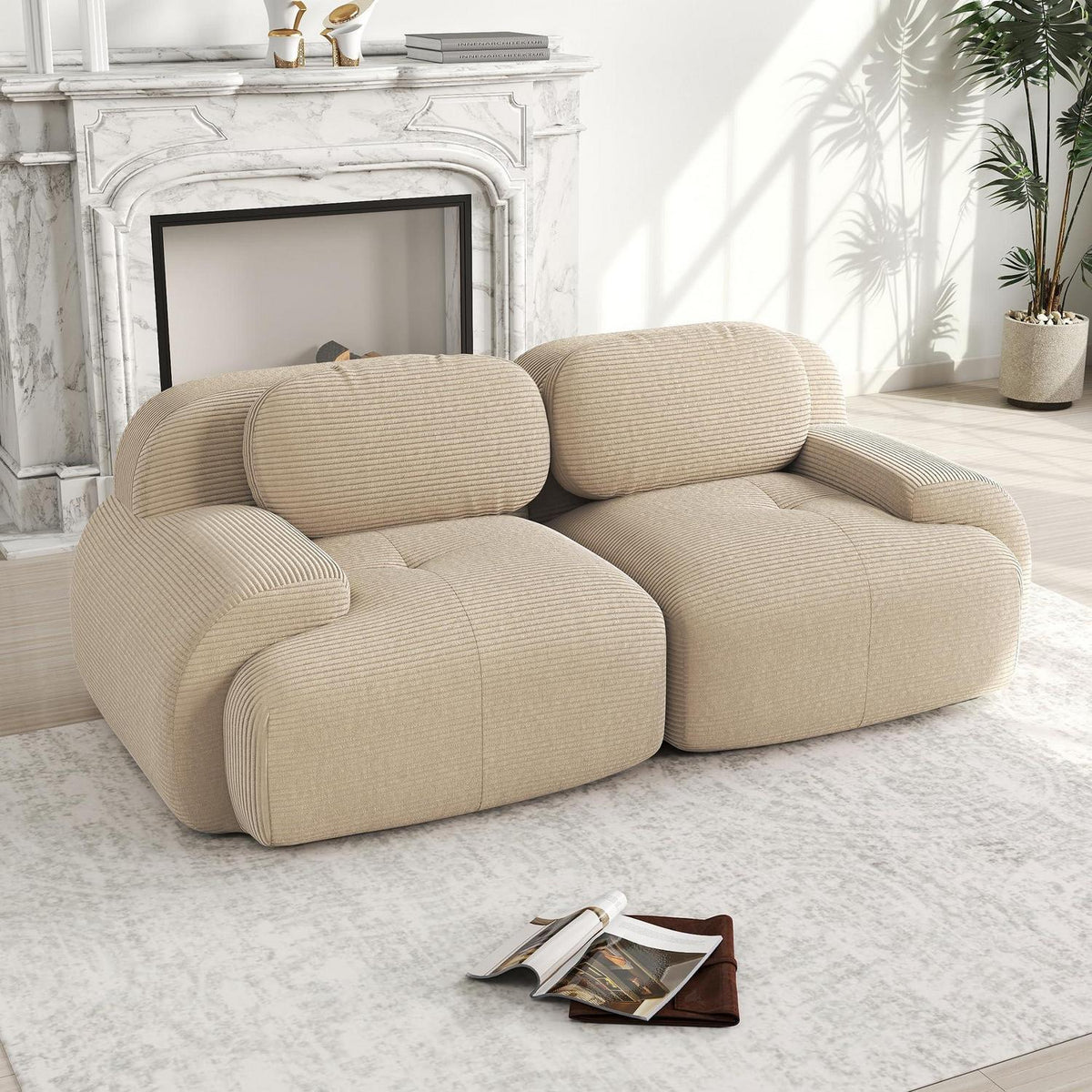 2-Sitzer Sofa Cord Stoff Beige – Wohnzimmer Couch