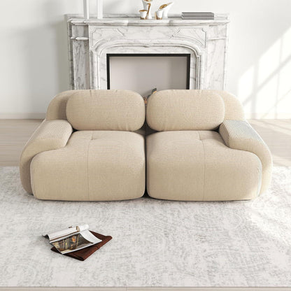 2-Sitzer Sofa Cord Stoff Beige – Wohnzimmer Couch
