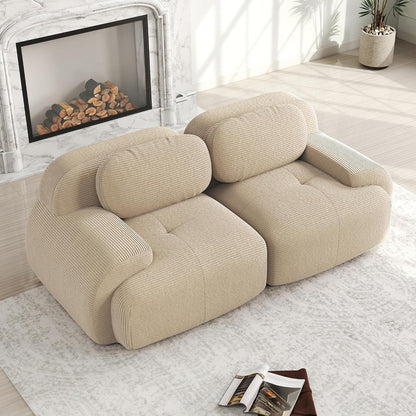 2-Sitzer Sofa Cord Stoff Beige – Wohnzimmer Couch