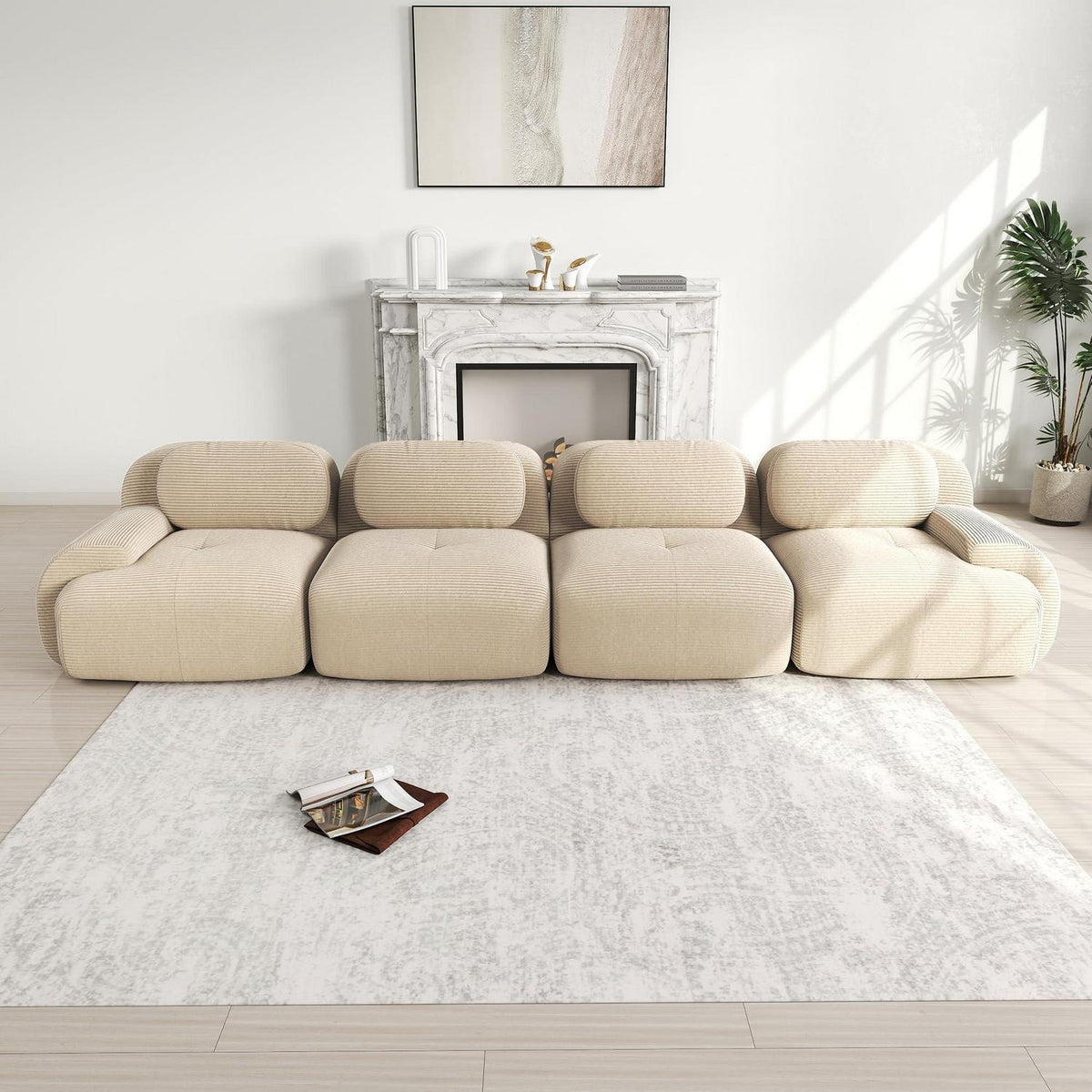 4-Sitzer Cord Sofa Beige – Modernes Wohnzimmer Sofa